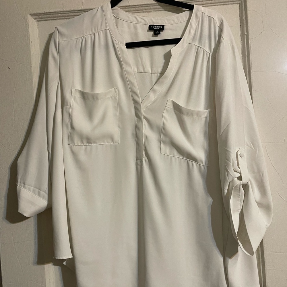 Torrid White Blouse with Roll-Up Sleeves